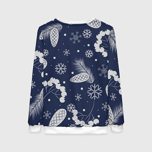 Женский свитшот Зимние ягоды и шишки на синем фоне / 3D-Белый – фото 2