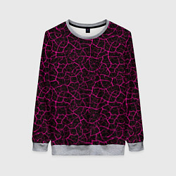 Свитшот женский Абстрактные розовые узоры в виде трещин на чёрном, цвет: 3D-меланж