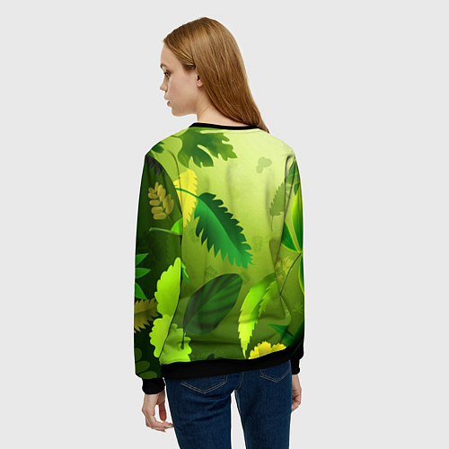 Женский свитшот Енот на фоне зеленой листвы / 3D-Черный – фото 4