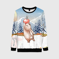 Свитшот женский Зайка и елочная игрушка, цвет: 3D-черный