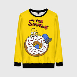 Свитшот женский Гомер Симпсон ест пончик, цвет: 3D-черный