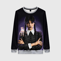 Свитшот женский Уэнсдэй с рукой: дочь Аддамсов, цвет: 3D-меланж