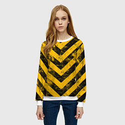 Свитшот женский WARNING - желто-черные полосы, цвет: 3D-белый — фото 2