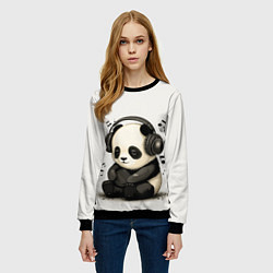 Свитшот женский Милая панда в наушниках, цвет: 3D-черный — фото 2