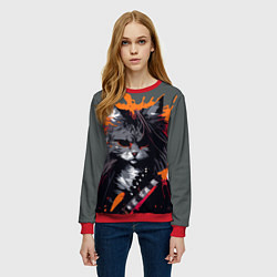 Свитшот женский Rocker Cat on a gray background - C-Cats collectio, цвет: 3D-красный — фото 2