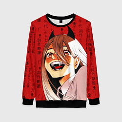 Свитшот женский Человек - бензопила Пауэр и иероглифы, цвет: 3D-черный