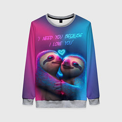 Женский свитшот Влюбленные ленивцы обнимаются на фоне неонового се