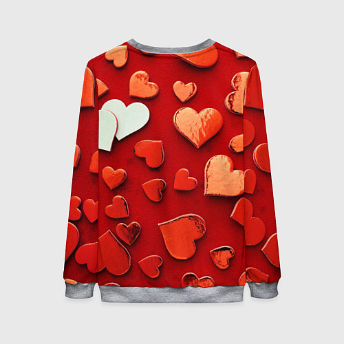 Женский свитшот Красные сердца на красном фоне / 3D-Меланж – фото 2