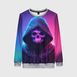 Женский свитшот Неоновый череп в капюшоне