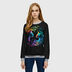 Свитшот женский Инь-янь коты неон, цвет: 3D-меланж — фото 2