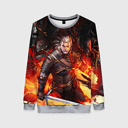 Свитшот женский The Witcher Геральт в огне, цвет: 3D-меланж