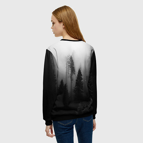 Женский свитшот Красивый лес и туман / 3D-Черный – фото 4