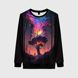 Свитшот женский Огненное дерево в звездном лесу, цвет: 3D-черный