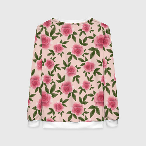 Женский свитшот Акварельные розы на бежевом - паттерн / 3D-Белый – фото 2