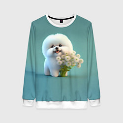 Свитшот женский Белая собака милаха, цвет: 3D-белый