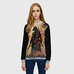 Свитшот женский Самурай на бежевом фоне, цвет: 3D-меланж — фото 2