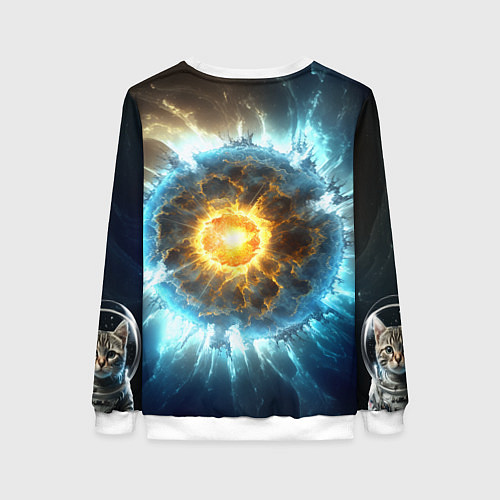 Женский свитшот Кот космонавт и взрыв звезды / 3D-Белый – фото 2