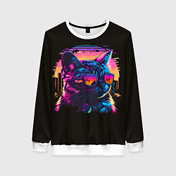 Свитшот женский Кот в неоновом закате, цвет: 3D-белый