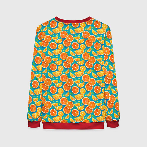 Женский свитшот Дольки апельсина на синем фоне / 3D-Красный – фото 2