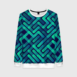 Свитшот женский Бирюзовые линии, цвет: 3D-белый