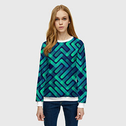Свитшот женский Бирюзовые линии, цвет: 3D-белый — фото 2