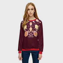 Свитшот женский Узор из осенних листьев и шиповника, цвет: 3D-красный — фото 2