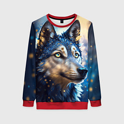 Свитшот женский Волк на синем фоне, цвет: 3D-красный