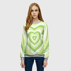 Свитшот женский Зеленые сердца - индикид паттерн, цвет: 3D-меланж — фото 2