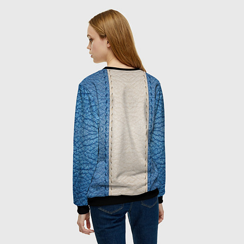 Женский свитшот Кожа синяя белая / 3D-Черный – фото 4