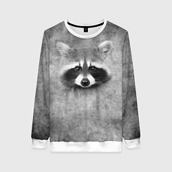 Свитшот женский Енот - grunge style texture, цвет: 3D-белый