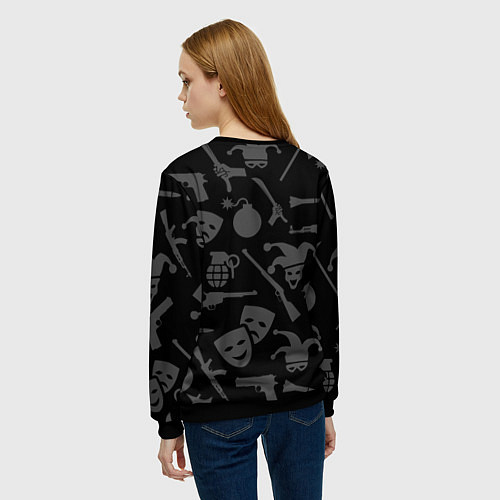 Женский свитшот Маски Джокера и оружие / 3D-Черный – фото 4
