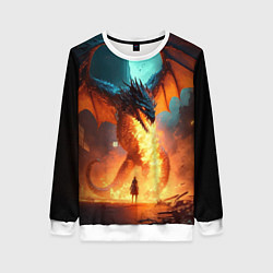 Свитшот женский Огненный дракон и рыцарь, цвет: 3D-белый