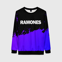 Свитшот женский Ramones purple grunge, цвет: 3D-черный