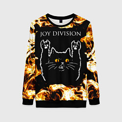 Свитшот женский Joy Division рок кот и огонь, цвет: 3D-черный