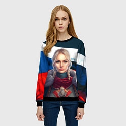 Свитшот женский Славянская девушка - флаг России, цвет: 3D-черный — фото 2