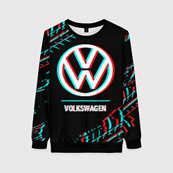 Женский свитшот Значок Volkswagen в стиле glitch на темном фоне