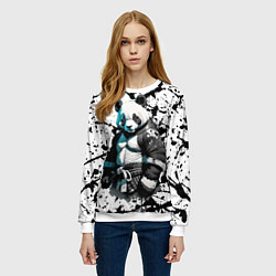 Свитшот женский Panda samurai on the background of blots, цвет: 3D-белый — фото 2