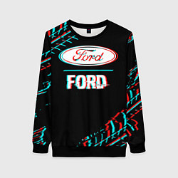 Женский свитшот Значок Ford в стиле glitch на темном фоне