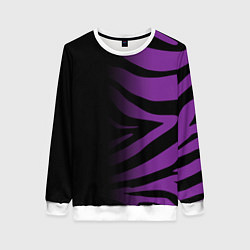Свитшот женский Фиолетовый с черными полосками зебры, цвет: 3D-белый