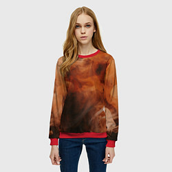Свитшот женский Оранжевый абстрактный дым, цвет: 3D-красный — фото 2