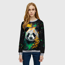 Свитшот женский Панда в желтом и зеленом - нейронная сеть, цвет: 3D-меланж — фото 2