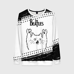 Свитшот женский The Beatles рок кот на светлом фоне, цвет: 3D-белый