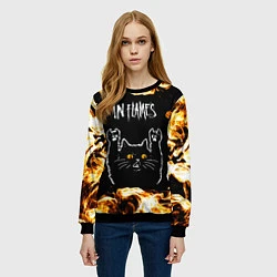 Свитшот женский In Flames рок кот и огонь, цвет: 3D-черный — фото 2