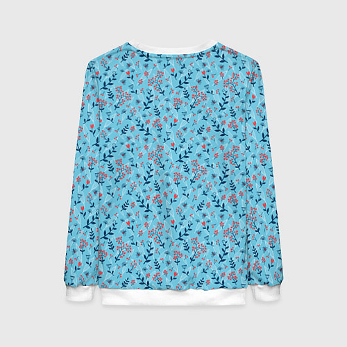 Женский свитшот Листья и ягоды на голубом, паттерн / 3D-Белый – фото 2