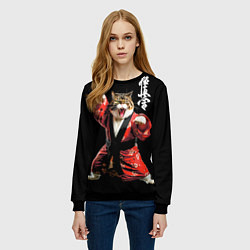 Свитшот женский Кот каратист: черный пояс, цвет: 3D-черный — фото 2