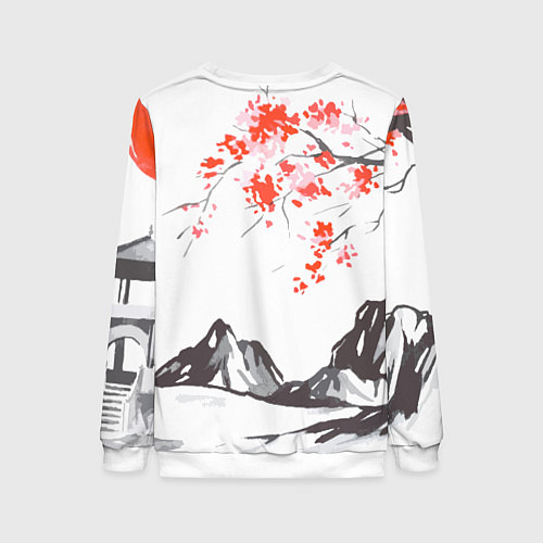 Женский свитшот Цветущая сакура и солнце - Япония / 3D-Белый – фото 2