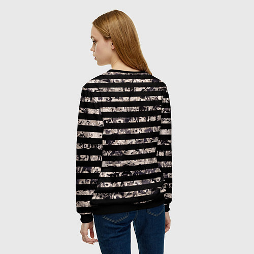 Женский свитшот В полоску с ахегао / 3D-Черный – фото 4