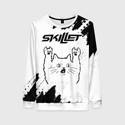 Женский свитшот Skillet рок кот на светлом фоне