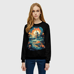 Свитшот женский Корабль и фантастические волны, цвет: 3D-черный — фото 2
