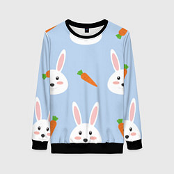Свитшот женский Зайчики и морковки, цвет: 3D-черный